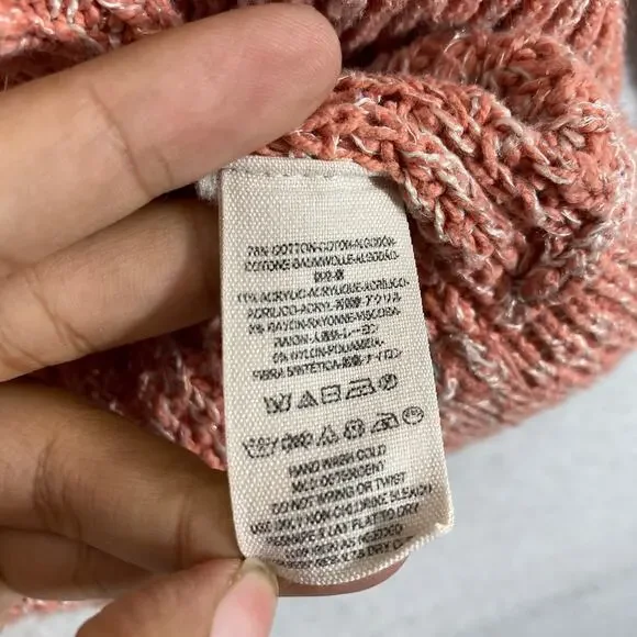 Free People Sweater XS Pink Chunky Marled Knit Long Sleeve Pullover Star Dune - Picture 10 of 11